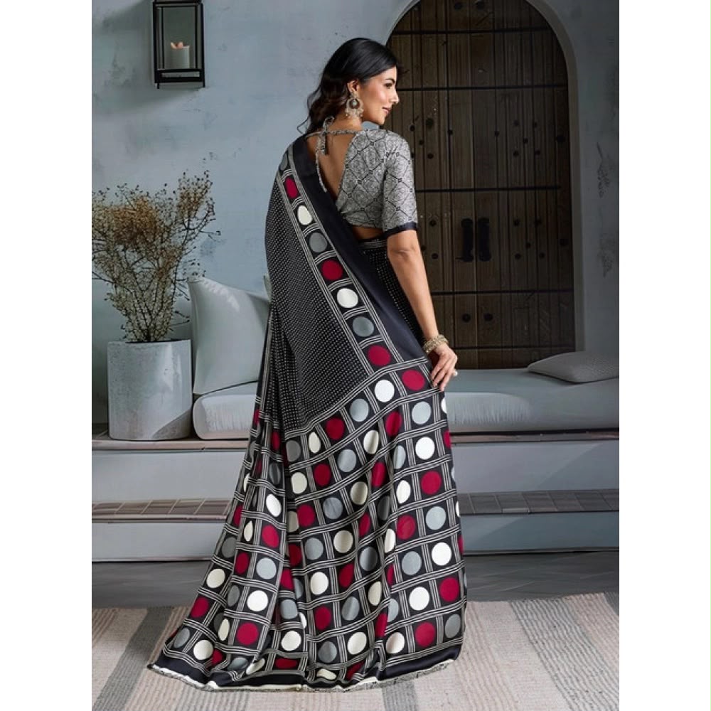 The "Urban Chic" Monochrome & Maroon Geometric Saree