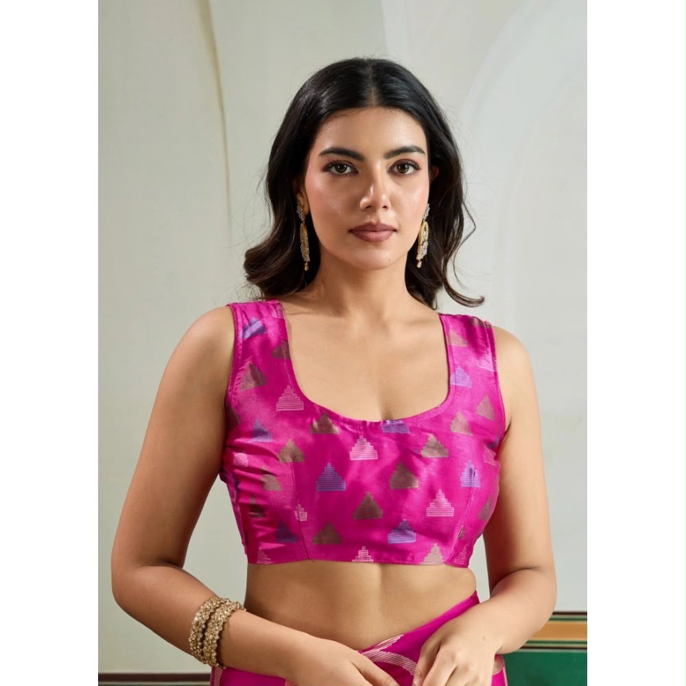 Vibrant Fuchsia Ajrakh Printed Satin Silk Saree