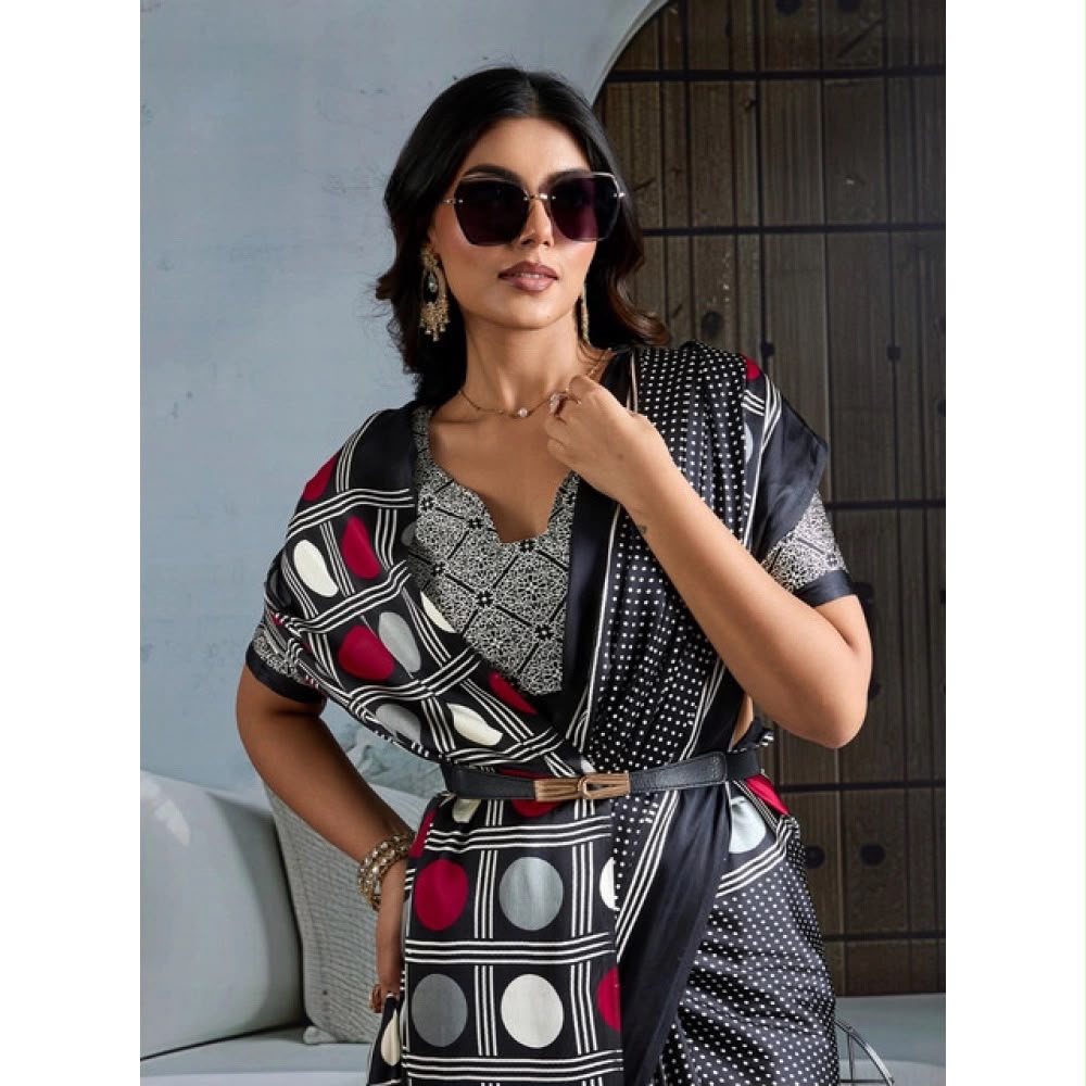 The "Urban Chic" Monochrome & Maroon Geometric Saree