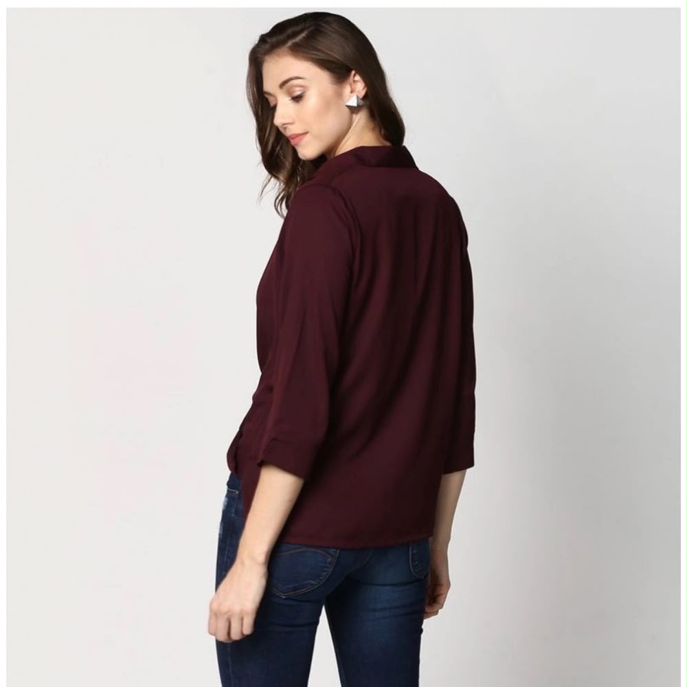 Maroon Wrap-Front Collared Top